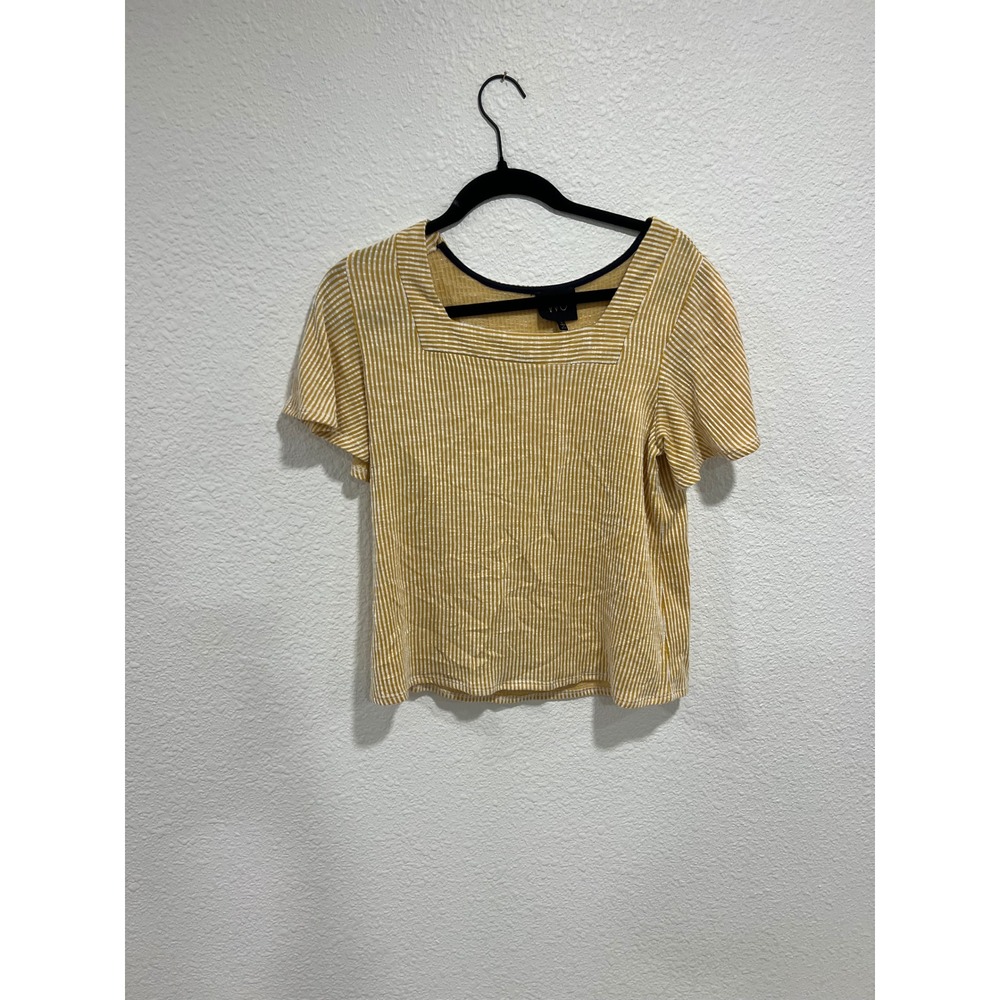 Wild Fable Womens Mustard Yellow White Striped Square Neck Short Sleeve Top L